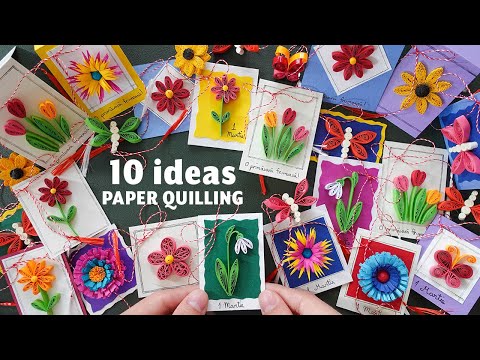 10 EASY paper quilling DESIGNS for spring - Mini Cards & Brooches - Martisor Handmade