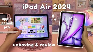 NEW iPad Air 2024 Unboxing & Review 💜| Apple Pencil Pro + accessories, iPad Air M2