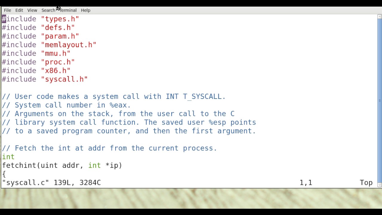 xv6 -- Adding a system call