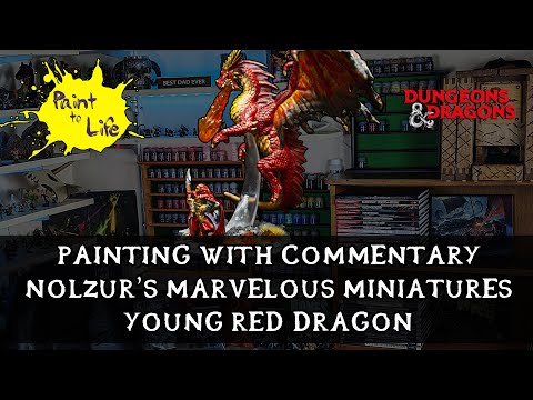 How to paint a Nolzur's Marvelous Miniatures Young Red Dragon D&D – with step by step commentary.