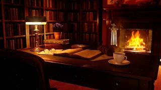 Study Room Ambience With Crackling Fire, Rain & Comforting Piano Music