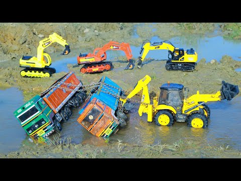 JCB 3DX Mud Loading Cartoon Video | TATA HYVA DUMPER Accident Pulling JCB 5CX ? Gadi Tractor CS Toy 