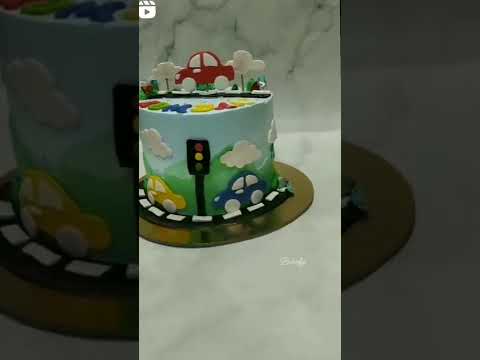 A semi Fondant Car Theme Cake 🤗 🚗✨ #carcake #cakes #fondant #bakofy #bakingclass #pineapple