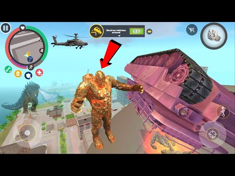Rope Hero: Vice Town (Mutant Stoneman on Army Tank) Stone Thorns on Tank - Android Gameplay HD