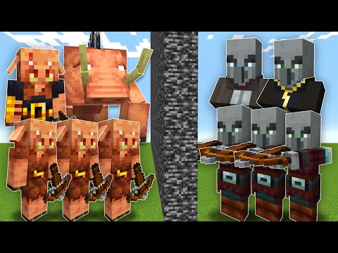 Piglin Army vs Illager Raid (Minecraft Mob Battle)