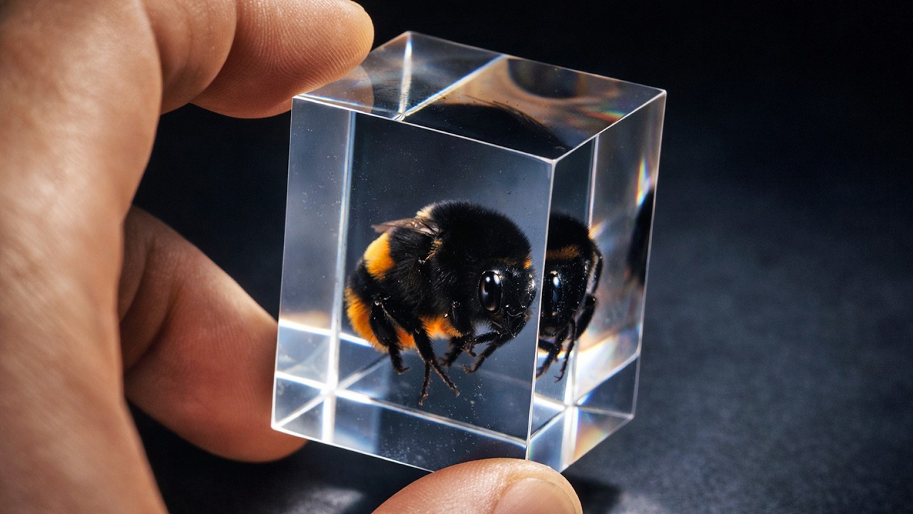 Bumblebee Preserved in a Transparent Cube / Resin Art