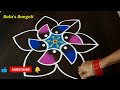 5-3 Dots Aadi 1 Special Flower Kolam.5*3 Dots Beginners Rangoli.Traditional Kolam.Friday Kolam.muggu