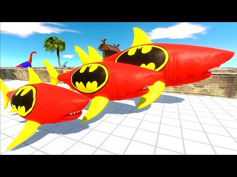 DEATH RUN vs RED BATMAN MEGALODON DIFFERENT SIZES - Animal Revolt Battle Simulator