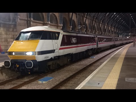 LNER 91124 + DVT 82213 departs London King's Cross for Leeds (05/02/2023)
