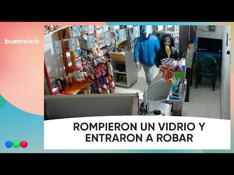PAREJA de DELINCUENTES destrozaron a PATADAS el frente de un kiosco para ROBAR #BuenTelefe