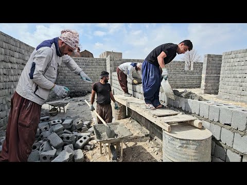 Continuing to build a house | Ali and Isa's professional wall-plastering with Salman's help 🧱🏗️