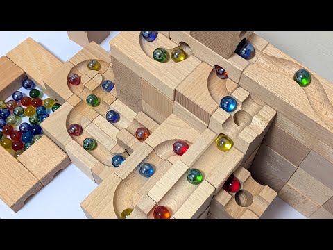 Marble Run ASMR. Cuboro wooden block twisting tunnel course