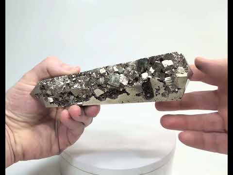 6.88" Polished PYRITE Double Terminated VOGEL 6 sided Huanzala mine, Peru T511 #pyrite #vogel