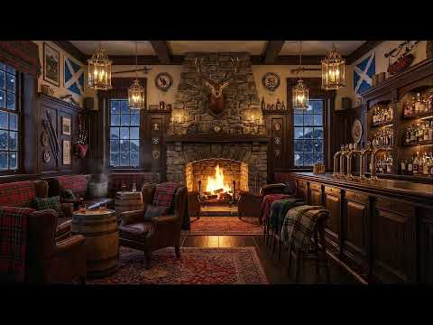 Scottish Highland Pub Ambience 🏴🔥 Cozy Fireplace, Bagpipes & Celtic Music for Relaxing