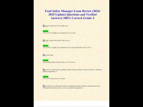 FOOD SAFETY MANAGER EXAM REVIEW 2024 2025 UPDATE QUESTIONS AND VERIFIED ANSWERS 100 CORRECT GRADE A