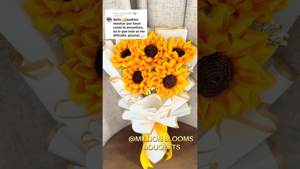 Te muestro como envolver este ramo de Girasoles #ribbon #manualidades #flores #diyribbon #ramos