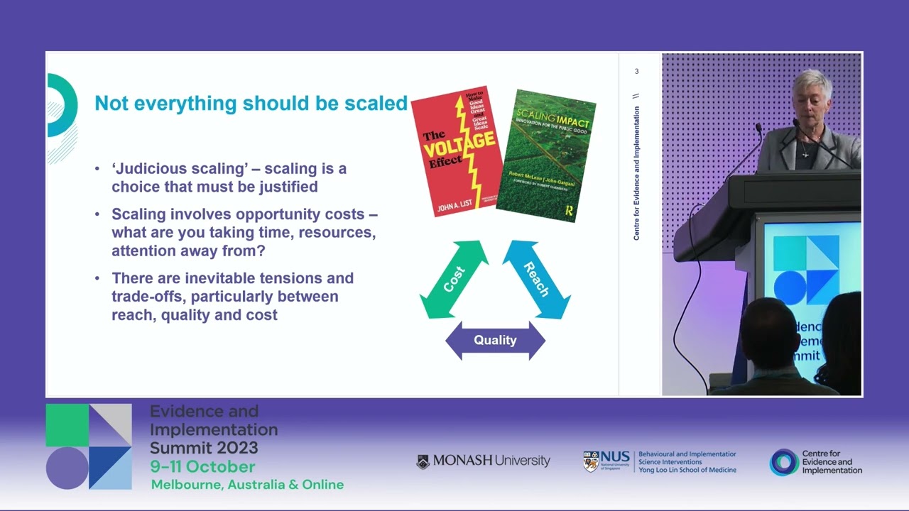 Jane Lewis presenting at the 2023 EIS Summit in Melbourne, Australia on Evidence Scaling.