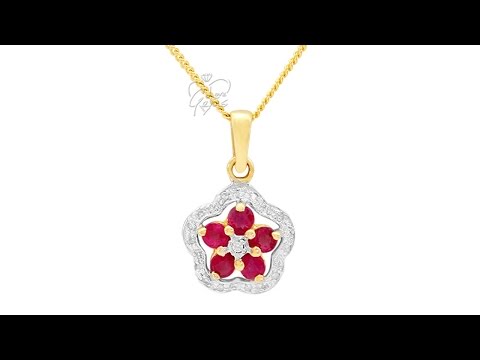 9ct Gold 0.35ct Ruby & Diamond Necklace 16"- Hatton Jewellers London