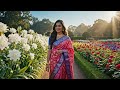 Dreamy Flower Garden Walk In Pink Saree Nature Cinematic Reel