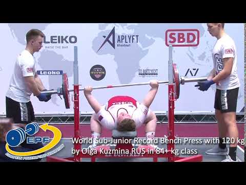 World Sub-Junior Record Bench Press with 120 kg by Olga Kuzmina RUS in 84+ kg class