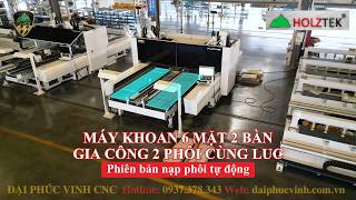 Máy Khoan 6 Mặt 2 Bàn Kết Hợp Băng Tải Cấp Phôi Tự Động, Quét QR nhanh không phụ thuộc công nhân