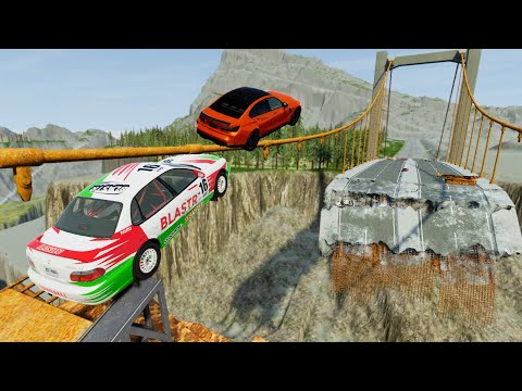 Crazy Vehicle Flip Ramp Jumps Over Broken Bridge (Crash Hard Map) - BeamNG drive Jump Crashes