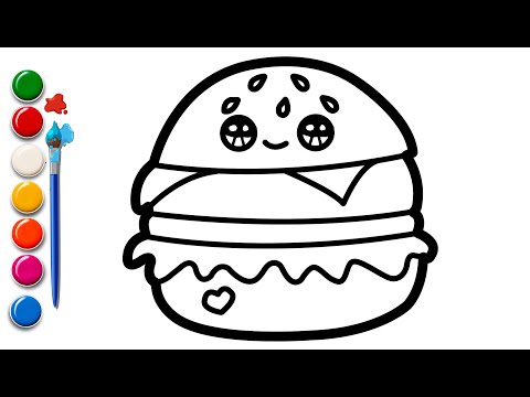 Como desenhar um hambúrguer fofo desenho fácil || Hambúrguer 🍔 desenho fácil passo a passo com cores