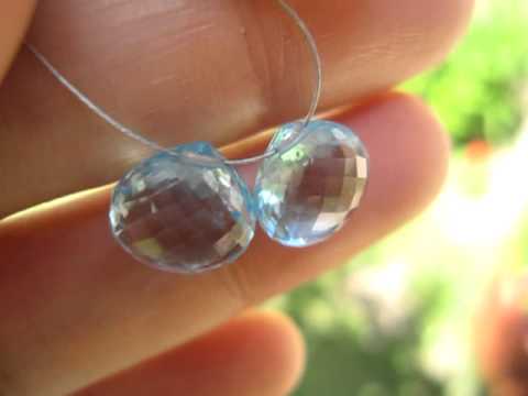 Dark Sky Blue Topaz Heart Briolette Matched Pair Beads