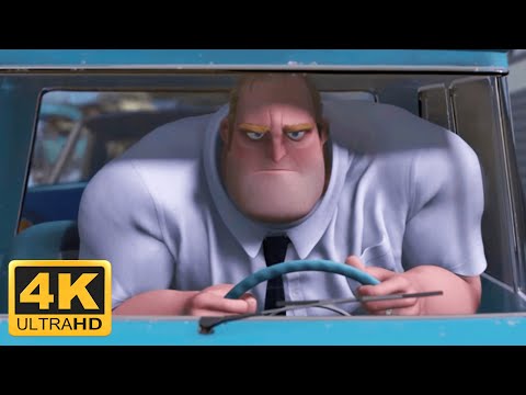 The Incredibles (2004) Mr Incredible Drives Home From Work Violet & Dash Fight (Remastered 4K 60FPS)