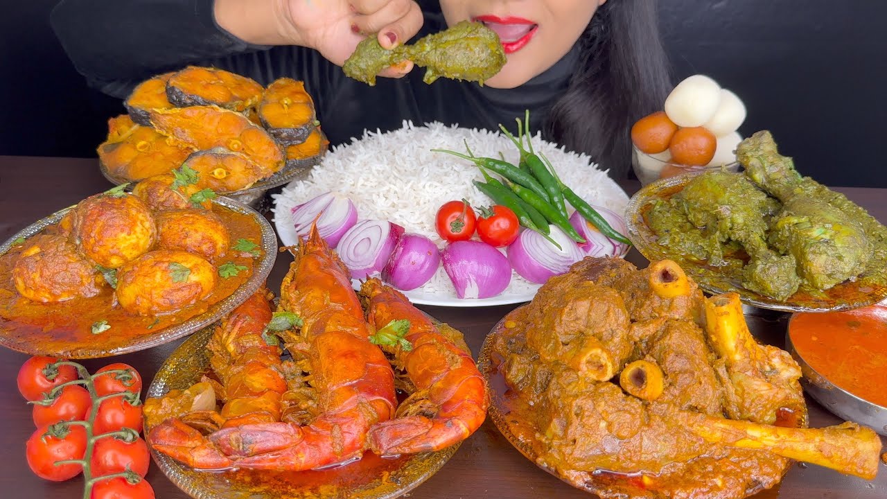 ASMR EATING MUTTON CURRY,FISH CURRY, CHICKEN CURRY,PRAWNS CURRY,EGG MASALA *FOOD VIDEOS *