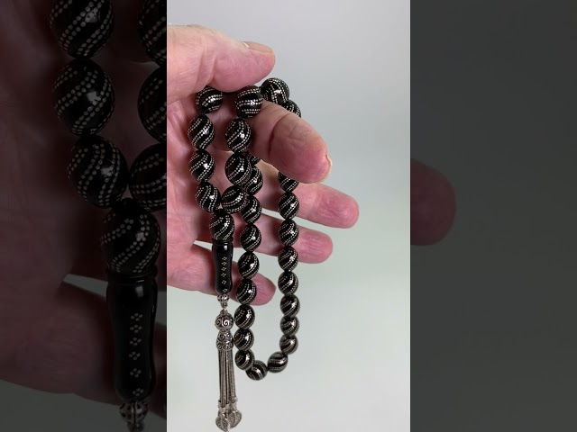 قوافل سبحة من الحجر الأحفوري اولتو مشغولة بالفضة Olt0005