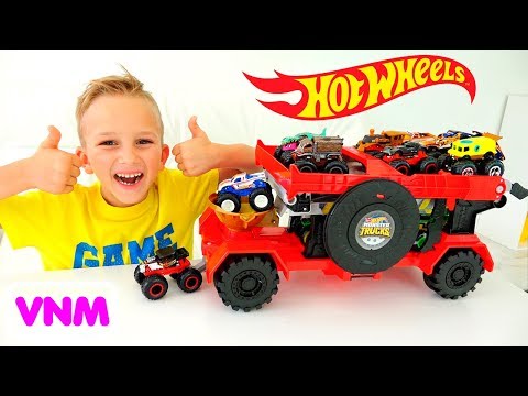 Vlad và Nikita chơi với Hot Wheels Monster Trucks