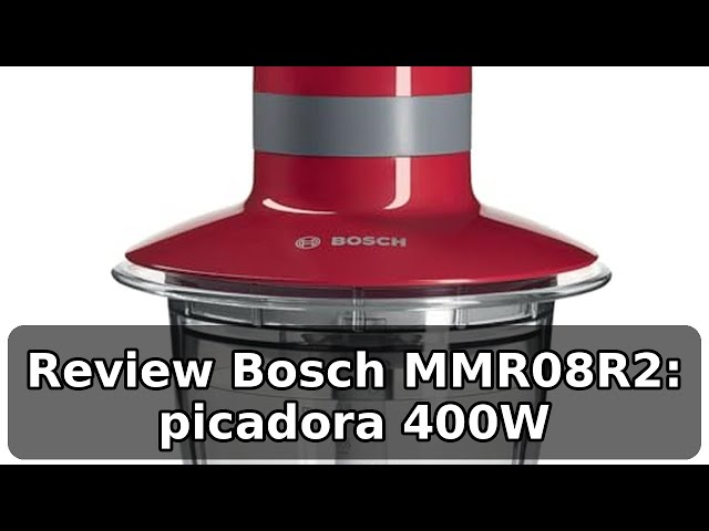 Vídeo relacionado con Bosch - Picador, 400 W, Rojo, gris, Cuchillas acero inoxidable, Recipiente 800 ml, MMR08R2