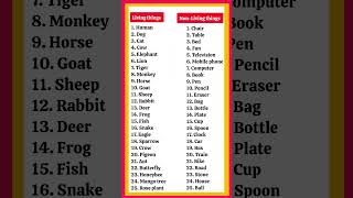 Living things names and non-living things names|| living things and non-living things||