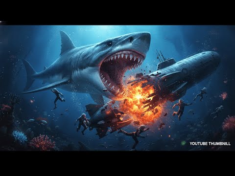 King Kong rescues a submarine in distress after being attacked by a megalodon shark - 4K.