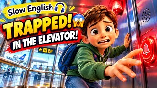 Trapped in an Airport Elevator😱What Did He Do?😨🛗Slow English Story😱Lithu Daily English😳