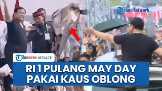 Detik-Detik Prabowo Lepas Kemeja & Lempar Baju Safari ke Buruh, Pulang May Day Pakai Kaus Oblong