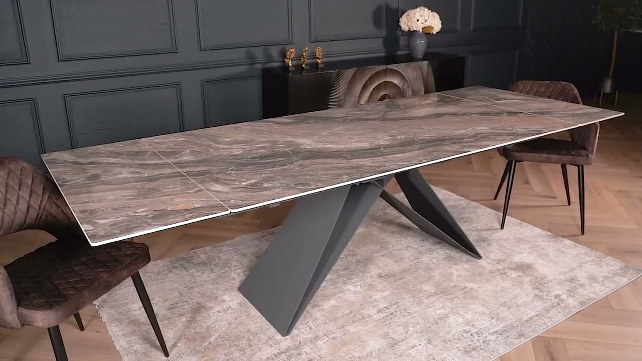 Taupe Stone Effect Extendable Dining Table | Modern Luxury Dining