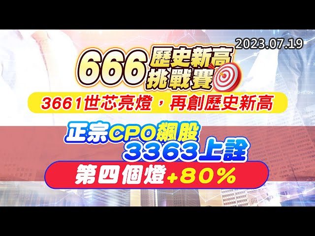 20230719《股市最錢線》#高閔漳 “666歷史新高挑戰賽，3661世芯亮燈，再創歷史新高””正宗CPO飆股，3363上銓，第四個燈+80%”