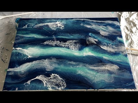 THE SEA // Resin Art with Pigments, Pebeo Paint and Alcohol Ink on Wood Panel