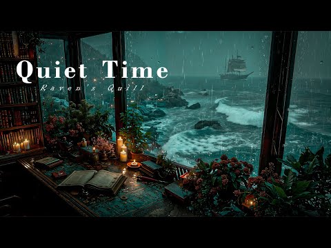 Quiet Time Reading by the Stormy Window | Dark Academia for Night Writing and Forgotten Thoughts