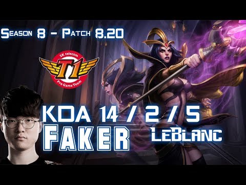 SKT T1 Faker LEBLANC vs AATROX Mid - Patch 8.20 KR Ranked