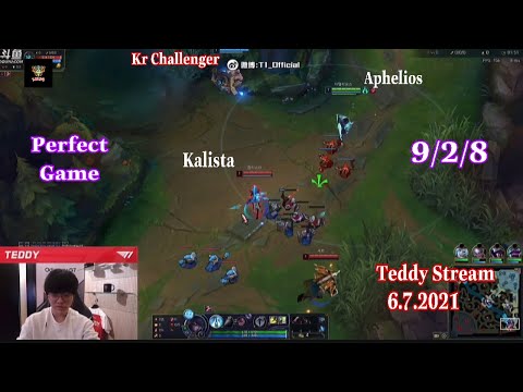 T1 Teddy Stream 6.7.2021 - Perfect Game Aphelios KDA 9/2/8 in KR Challenger #lol98