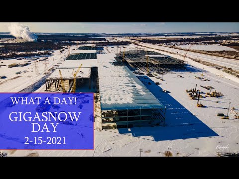 GigaSnow Day at Tesla Giga Texas TeraTexas - Snowboarding at Tesla Factory in Austin covered in Snow