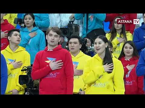 National Anthem of Kazakhstan vocal with politicians and adolescent citizens Astana TV