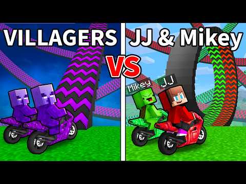 JJ and Mikey vs Villagers: TRAMPOLINE BATTLE in Minecraft - Maizen