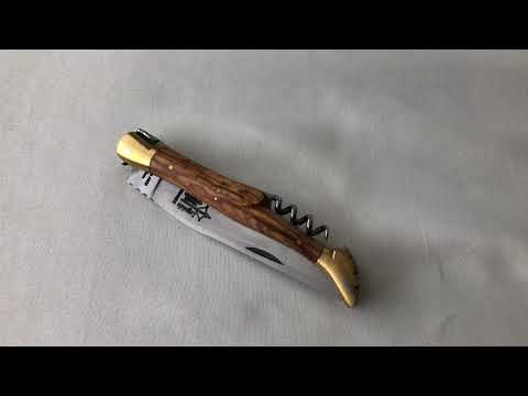 Laguiole carbon steel olive wood handle corkscrew punch