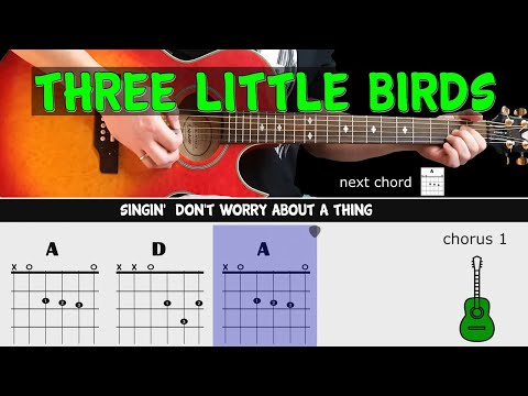 THREE LITTLE BIRDS - Bob Marley - Guitar lesson - Acoustic guitar (with chords & lyrics)