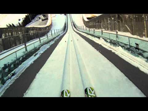 Go Pro Hero HD Ski Jump  Holmenkollen Oslo plenty km/hr on launch HELMETCAM NORWAY
