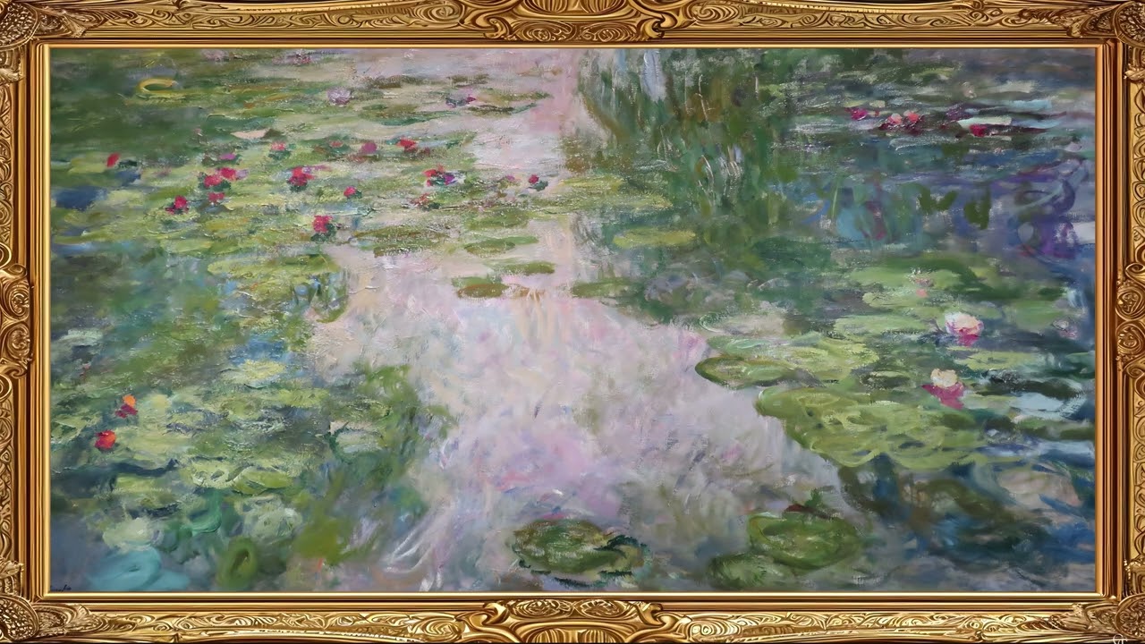 Claude Monet Water Lilies - Museum Masterwork - 4K — 4K ambient art screensaver in baroque gold frame